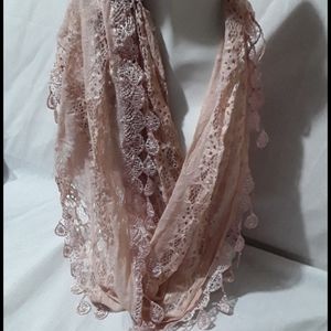 Pink teardrop lace infinity scarf